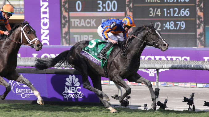 Auguste Rodin with Ryan Moore riding wins the Breeders' Cup Turf (G1) at Santa Anita (Photo by Horsephotos.com)