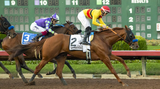 Wynstock wins over Stronghold to win the the Los Alamitos Futurity (G2), Saturday at Los Alamitos Race Course