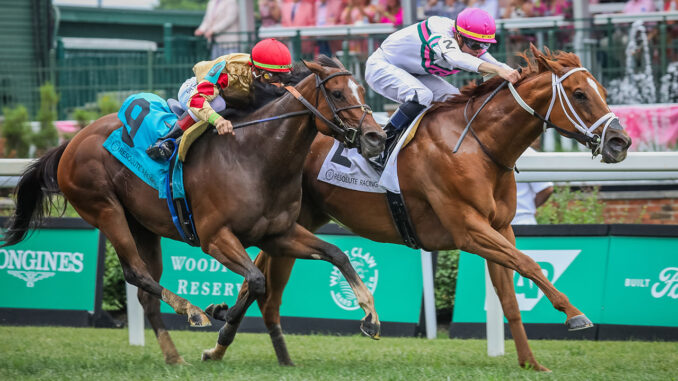 Ova Charged winning the Unbridled Sidney (G3) at Churchill Downs (Photo by Horsephotos.com)