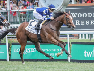 Trikari winning the American Turf (G2) at Churchill Downs (Photo by Horsephotos.com)