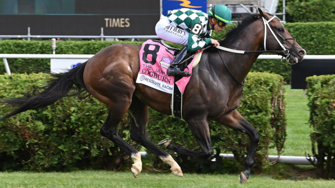 Cogburn winning the Jaipur (G1) at Saratoga (Photo by Coglianese Photos)