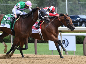 Randomized outdueling Idiomatic to win the Ogden Phipps (G1) at Saratoga (Photo by Coglianese Photos)