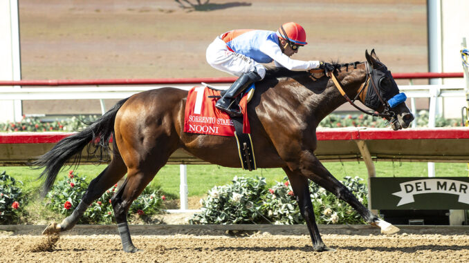 Nooni wins the Sorrento Stakes (G3) at Del Mar.