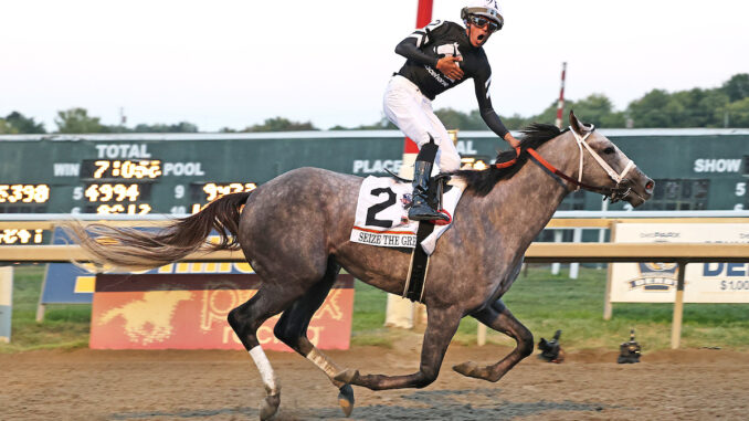 Seize the Grey wins the $1,000,000 Pennsylvania Derby (G1) at Parx Racing.