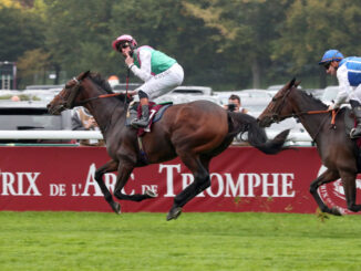 Jockey Rossa Ryan celebrates Bluestocking's victory in the Prix de l'Arc de Triomphe