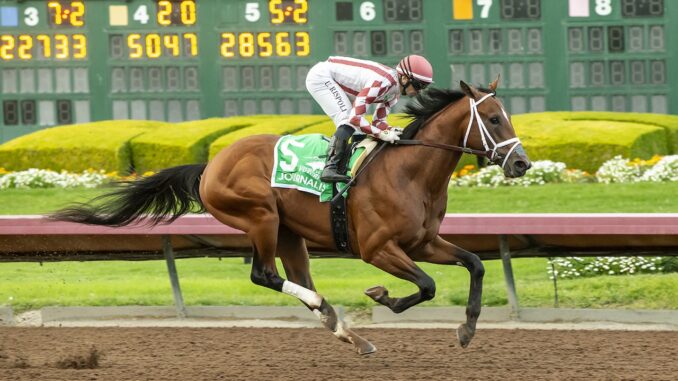 Journalism wins the Los Alamitos Futurity (G2) at Los Alamitos. (Photo by Benoit Photo)